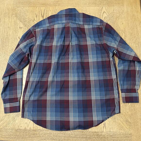 Roundtree & Yorke Easy Care Men’s Large Red Blue‎ Plaid Button Front Shirt - Picture 2 of 6